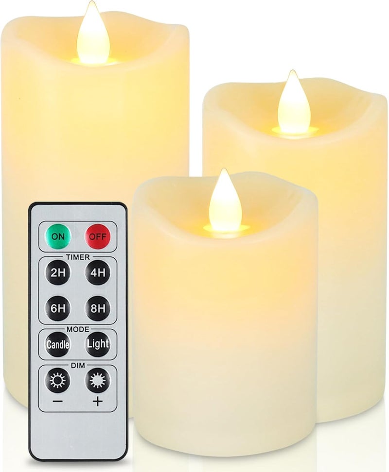 Aignis Indoor Flameless LED Candles Battery Operated with Remote Timer and Wax-like Shell for Home/Wedding/Holiday Decor, Set of 3( D 2.95" x H 4"/5"/6") - Image 1
